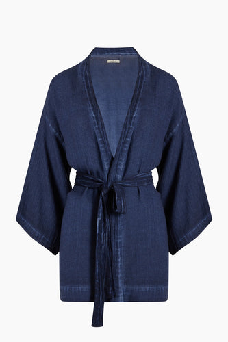 Ikikiz- Linen Navy Short Kimono