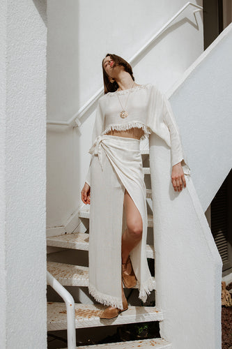 Crinkle Linen Skirt Set - Ikikiz