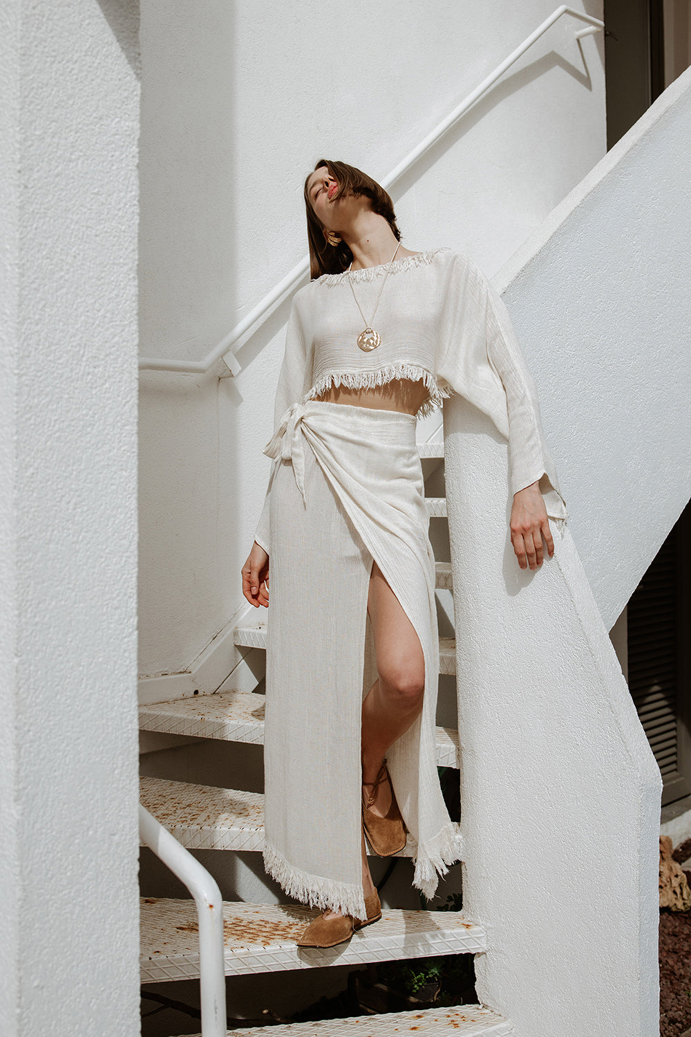 Crinkle Linen Skirt Set - Ikikiz