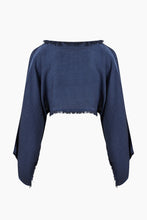 Ikikiz- Linen Navy Crop Blouse