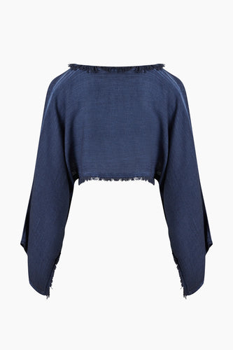 Ikikiz- Linen Navy Crop Blouse
