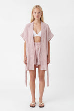 Crinkle Red Striped Short Kimono - Ikikiz