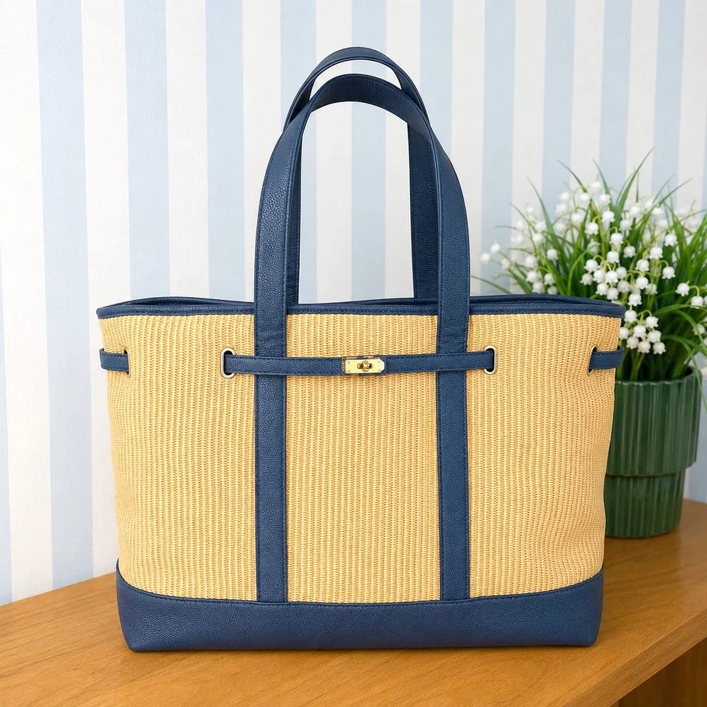 Charleston Large Tote - Basketweave - crownandcoastal