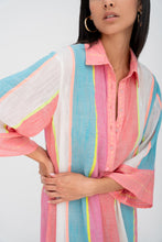 Multi-Colored Contrast Collar Button Down Dress