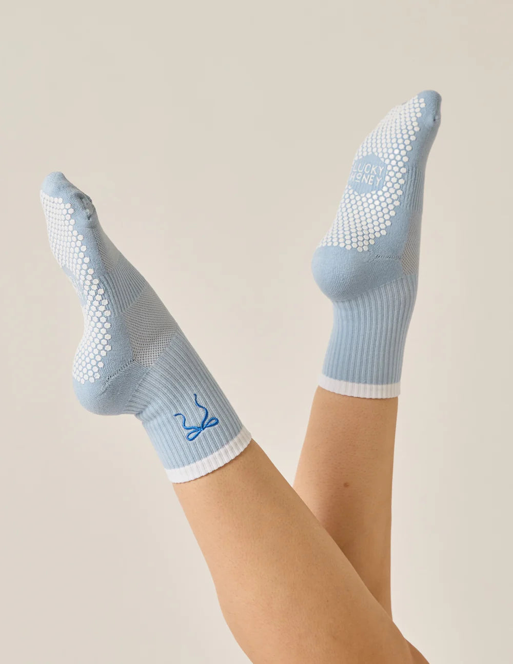 Lucky Honey- The Embroidered Crew Grip Sock