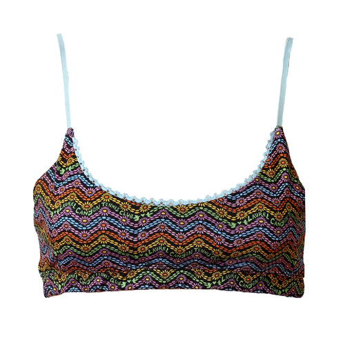 1972 Tennis Bikini Bralette in Black Rainbow Print