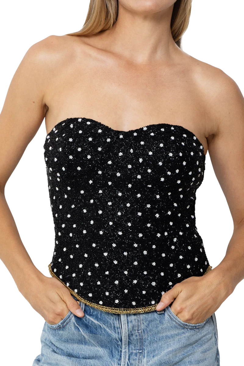 Self-Adore - Perla Hand-Beaded Embellished Corset Top - Black