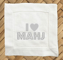 I Love Mahj Gray Linen Cocktail Napkins - 6 X 6 Inch Cloth Hemstitch Fabric Napkins - Set of 4 DDM