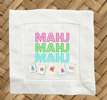 Mahj Mahj Mahj Linen Cocktail Napkins - 6 X 6 Inch Cloth Hemstitch Fabric Napkins - Set of 4 DDM