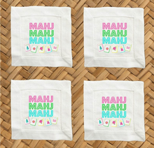 Mahj Mahj Mahj Linen Cocktail Napkins - 6 X 6 Inch Cloth Hemstitch Fabric Napkins - Set of 4 DDM