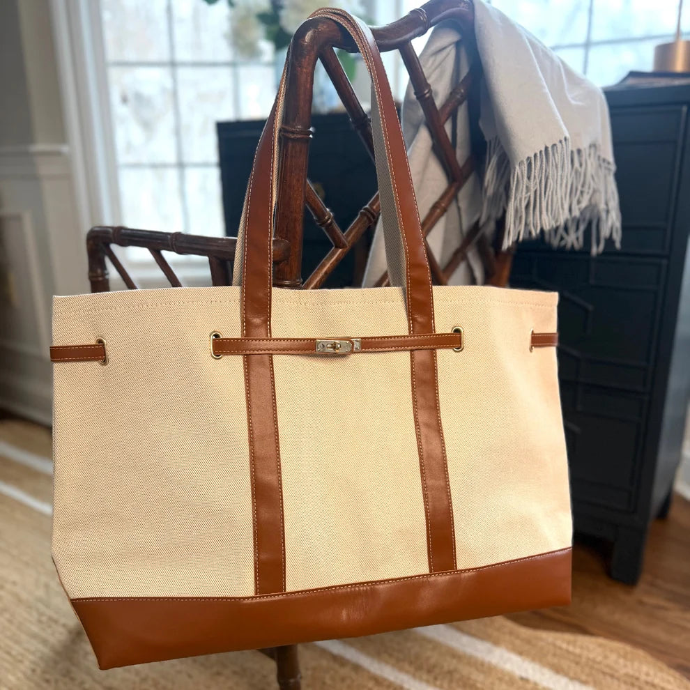 Charleston Extra Large Carryall Tote - Leather - crownandcoastal