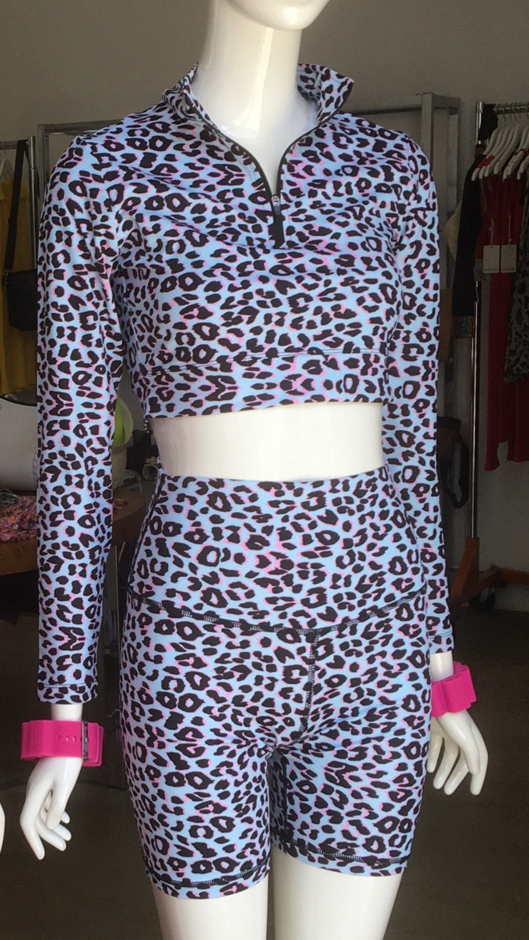 Glimpse the Label -  Zip Long Sleeve Top - Cotton Candy Leopard