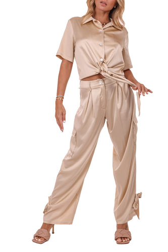 Silk Cargo Pant - Champagne