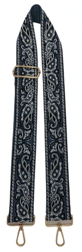 Bag Strap - Light Blue Paisley with Sliver Hardware